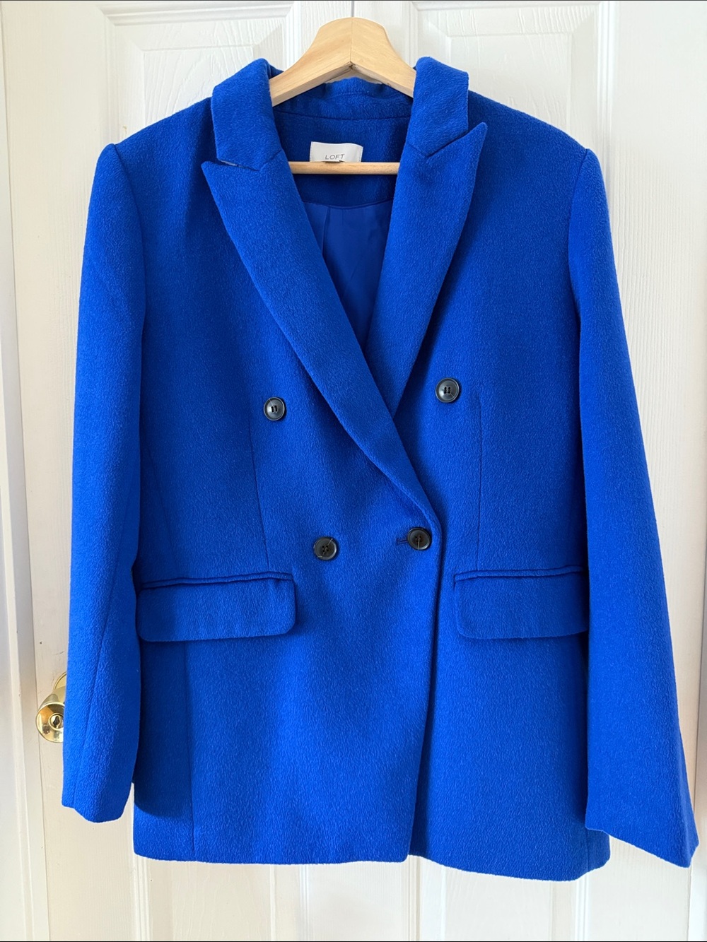 LOFT Royal Blue Double-Breasted Wool-Blend Blazer